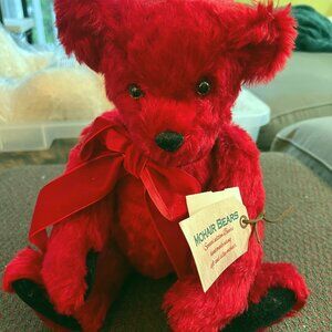 Vermont Teddy Bear 14" Mohair Red Flocked Nose Brown Eyes Tags Included